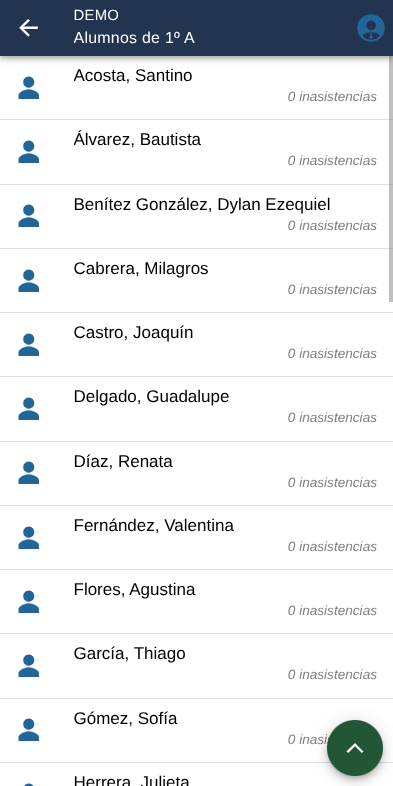 Lista de alumnos del curso